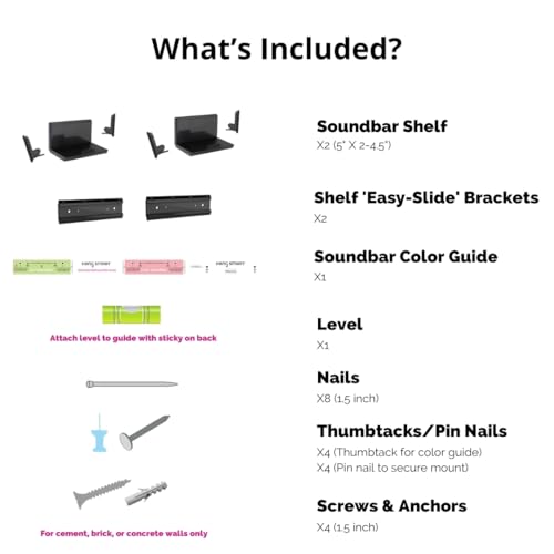 HangSmart TV Soundbar Mount NO Stud & NO Drill Easy Install, DIY Universal Sound Bar Wall Mount Bracket, Holds up to 50LBS, Adjustable fits Most Soundbars. (White) - color: White, size: 1 Pack
