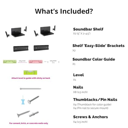 HangSmart TV Soundbar Mount NO Stud & NO Drill Easy Install, DIY Universal Sound Bar Wall Mount Bracket, Holds up to 50LBS, Adjustable fits Most Soundbars. (White) - color: White, size: 1 Pack