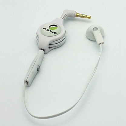 Retractable Headset Mono Handsfree Earphone Mic Single Earbud Headphone Wired [3.5mm] [White] Compatible with Amazon Kindle Fire HDX 8.9 7 HD 8.9 7 6, DX, 8 10 - iPod Touch 5 4th Gen