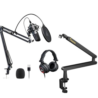 MAONO Microphone with Studio Headphone Set 192kHz/24bit Vocal Condenser Cardioid Podcast Mic Compatible with Mac and Windows, YouTube, Gaming, Live Streaming, Voice-Over (AU-A04H)