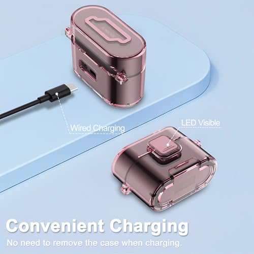 [with Safety Lock] for Sony WF-1000XM6 Case Cover, Soft TPU Clear Protective Earbuds Case with Cleaning Kit & Carabiner, Wireless Charging Headphone Accessories for Men Women(Clear Pink) - color: Clear Pink