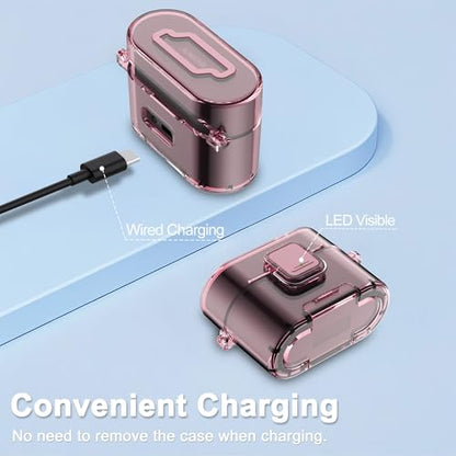 [with Safety Lock] for Sony WF-1000XM6 Case Cover, Soft TPU Clear Protective Earbuds Case with Cleaning Kit & Carabiner, Wireless Charging Headphone Accessories for Men Women(Clear Pink) - color: Clear Pink