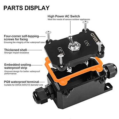 Inline Cord Switch ON-Off Toggle Switch Waterproof | AC 15A 250V/20A 125V, ON-Off 4 Screw Pin Switch, Two-Side Entry & Exit Line Outdoor Electrical Start Stop Toggle Switch - style: ON-OFF