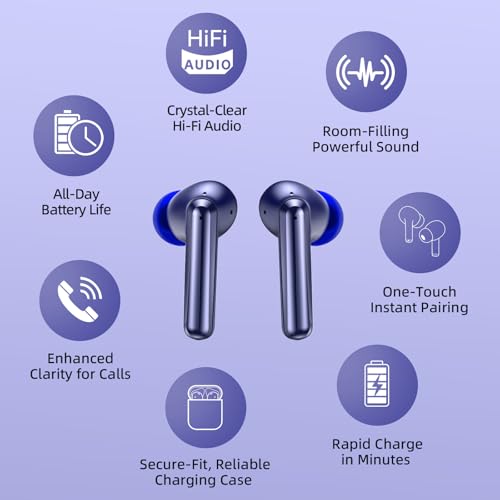 Wireless Earbuds 2 Pack, ANC in-Ear Bluetooth Headphones, Big Bass Durable, Lightweight Design for Noisy Factories, Gym, and Travel, 60 Hour Long Playtime (Purple) - color: Blue