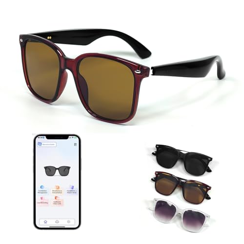 Smart AI Bluetooth Sunglasses for Women Men Translation Translator Translate Translating Headphones Audio Glasses with 150 Language & Accents UV Protection Bluetooth 5.4 Eyeglasses with Speakers - color: Coffee