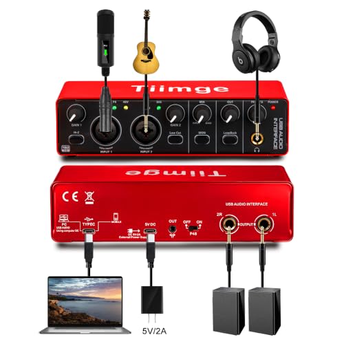 2x2 USB Audio Interface for PC, with 48V Phantom Power, 24Bit/192kHz High-Fidelity, Mic Preamplifier XLR/TSR/TS Ports, Compatible for Guitarist, Vocalist, Podcaster or Producer