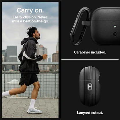 Caseology by Spigen Vault Designed for AirPods Pro 2 Case (2022/2023) | Non-Slip Grip Texture, Drop Protection Cover with Carabiner, Wireless Charging Compatible - Matte Black