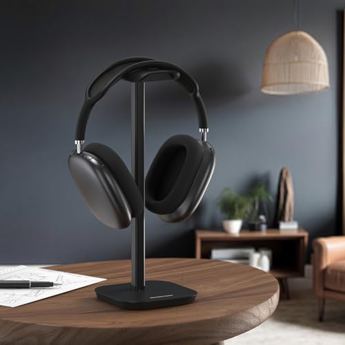 Headphone Stand, Aluminum Desk Headset Earphone Holder (Black) - color: Black