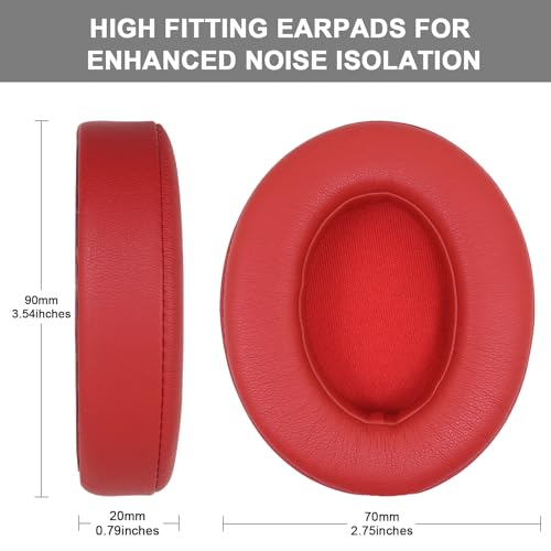 Replacement Ear Pads Cushions Compatible with Beats Studio 3.0/2.0, Headphone Ear Covers with High Density Memory Foam, Soft Leather, Adaptive Beats Headphones Replacement Earpads. (Red) - color: Red