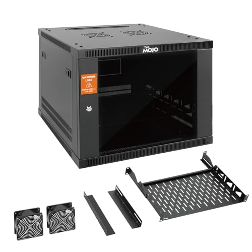Tecmojo 9U Wall Mount Rack Cabinet, Heavy-Duty 176 Lbs High Load Capacity, 19” Enclosed Server Network Rack with Glass Door, 17.7” Deep – Elite Collection - size: 9U/17.7in Depth/Glass Door