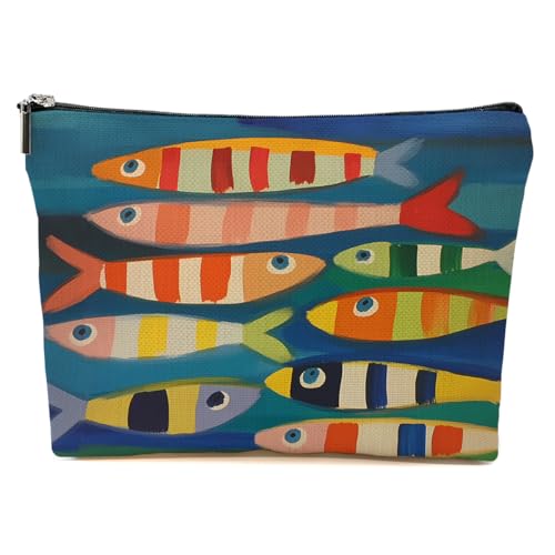 JIUWEIHU Fish Makeup Bag, Sea Animals Cosmetic Bags Travel Organizer Bag | Zipper Pouch, Birthday Fishing Lovers Friendship Gifts for Women Friend Colleague Sister Niece Mom - color: Multicolor 0065