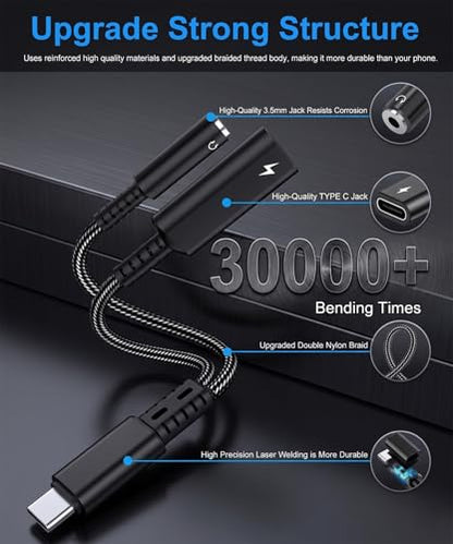 USB C to 3.5mm Audio and Charger Adapter, 2in1 USB C to Aux Headphone Jack Splitter and Type C PD 60W Fast Charging Dongle Cable for iPhone 17 16 15 Pro Max Plus, Galaxy S25 S24 S23 Ultra More USBC