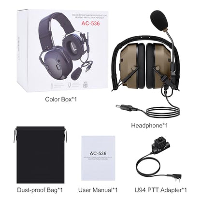 Military-Grade Headset with NATO Plug Airsoft COMMS kit for MilSim PTT Boom Mic Earpro Integration Electronics Earmuffs Compatible for 2 Pin Walkie Talkies