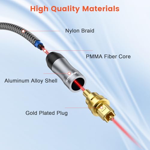 VANAUX Toslink to Mini Toslink Digital Optical Cable,S/PDIF Fiber Optic Audio Cable,24K Gold Plated for TV,Soundbars,Stereo Systems【Not A 3.5mm Auxiliary Plug】(20ft/6m) - size: 20 ft