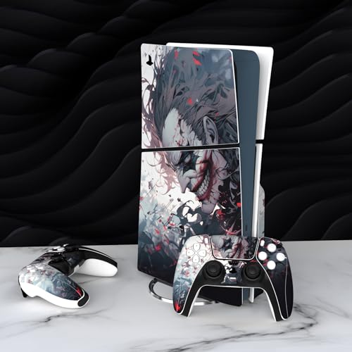 PlayVital Full Set Skin Sticker for ps5 Slim Console Disc Edition (The New Smaller Design), Vinyl Skin Decal Cover for ps5 Controller & Headset & Charging Station & Media Remote - Killing Clown - color: Killing Clown
