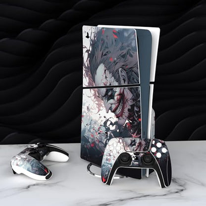 PlayVital Full Set Skin Sticker for ps5 Slim Console Disc Edition (The New Smaller Design), Vinyl Skin Decal Cover for ps5 Controller & Headset & Charging Station & Media Remote - Killing Clown - color: Killing Clown