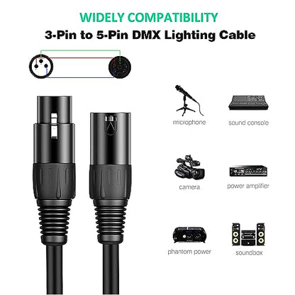 LanSenSu XLR 3 Pin to 5 Pin Female Audio Cable, for Microphone DMX Stage Light Turnaround (2Pack) - style: XLR 3 Pin to XLR 5 Pin(1Set )-11.8INCH