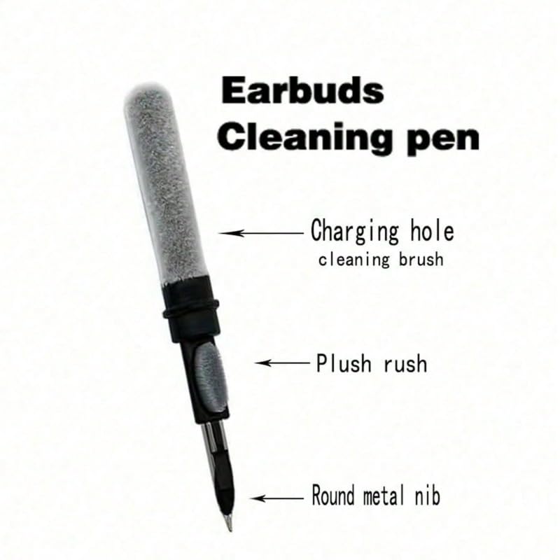 3-in-1 Earbuds Cleaning Pen with Soft Brush – Multifunctional Cleaner Kit for Wireless Earphones, Headphones Charging Box, Computer Keyboard, Phone Ports and Electronics(Black) - color: Black