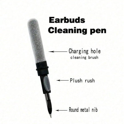 3-in-1 Earbuds Cleaning Pen with Soft Brush – Multifunctional Cleaner Kit for Wireless Earphones, Headphones Charging Box, Computer Keyboard, Phone Ports and Electronics(Black) - color: Black