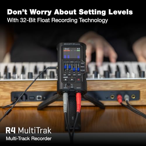 Zoom R4 Multi-Track Recorder for Musicians with 2 XLR/TRS Combo Inputs, 32-Bit Float, Stereo Bouncing Built-In Microphone, Effects, Rhythms, Battery Powered, USB Audio Interface | 32-Bit Float, Stereo Bouncing Built In Microphone, Effects, Rhythms, Batter