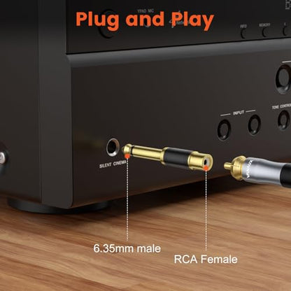 VANAUX 2-Pack RCA to 1/4 Inch Audio Adapter, 6.35mm TS Mono Plug Male to RCA Female Connectors, Gold-Plated - size: 2PCS-black, style: RCA Female to 1/4 Inch Male
