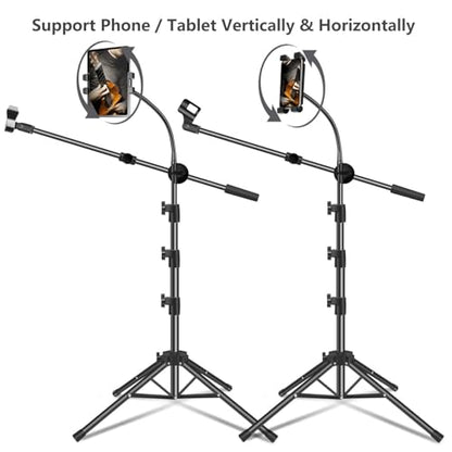Microphone Stand Floor Mic Stand with Tablet/Phone Holder & 2 Mic Clips