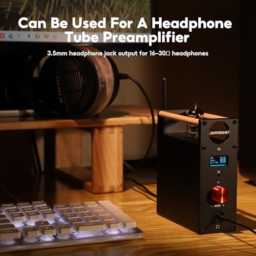 AIYIMA T8 6N3 Digital Tube Preamplifier Bluetooth 5.0 Hi-Fi Headphone Preamp Decoder Preamp PC-USB DAC APTX for Home Wireless Receiver Audio Stereo Amplifier + with Remote Control