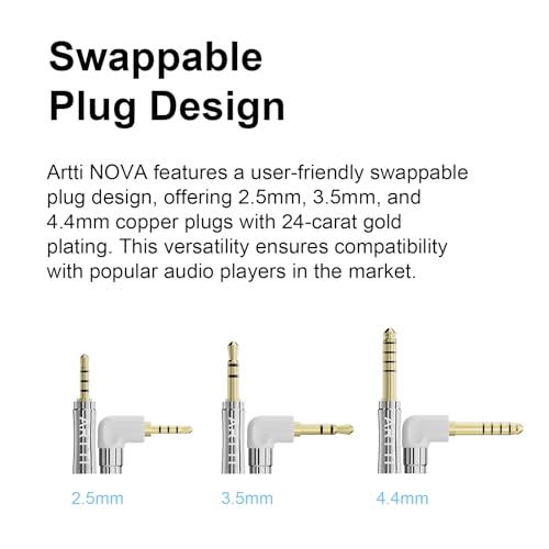 ARTTI NOVA A2 Earphone Cable 2.5/3.5/4.4mm 3in1 Plug 4 Cores 280 Strands Silver-Plated 7N OCC Copper 2pin/MMCX/QDC Detachable Earbuds Cable, IEM in-Ear Headphone Audio Cable (MMCX Bend Plug)