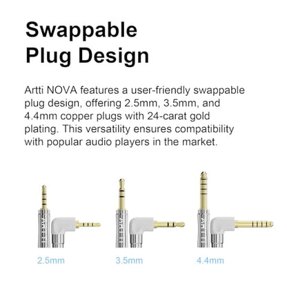 ARTTI NOVA A2 Earphone Cable 2.5/3.5/4.4mm 3in1 Plug 4 Cores 280 Strands Silver-Plated 7N OCC Copper 2pin/MMCX/QDC Detachable Earbuds Cable, IEM in-Ear Headphone Audio Cable (MMCX Bend Plug)