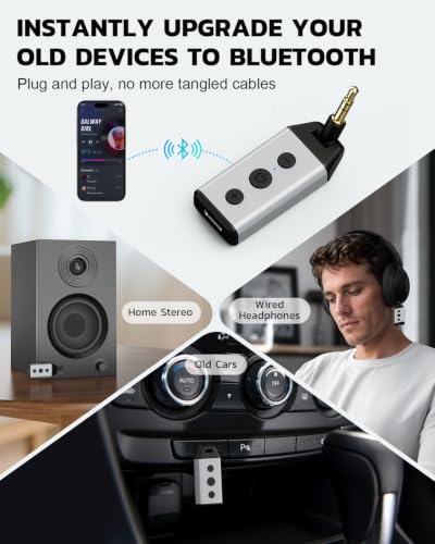 1Mii B04 Bluetooth 5.4 Car Adapter, AUX Bluetooth Receiver for Home Stereo
