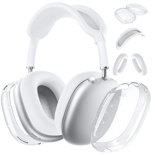 for AirPods Max case Cover,Anti-Scratch Ear Pad Case Cover/Ear Cups Cover/Headband Cover for AirPods Max. Clear Soft TPU and Silicone,Skin Scratch Proof. - color: 3PC-Glitter White