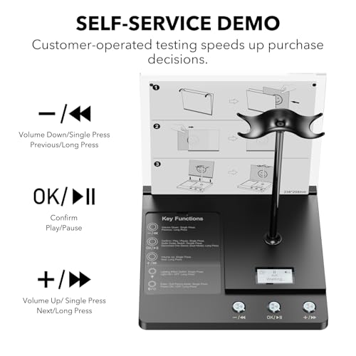1Mii DemoStation B3+ Bluetooth Audio Demo Stand for Dual Headphones Display | Headset stand for Gaming, Retail Store and Trade Show, RGB Lighting Acrylic Desk Holder with USB-C Charging/Optical/3.5mm AUX