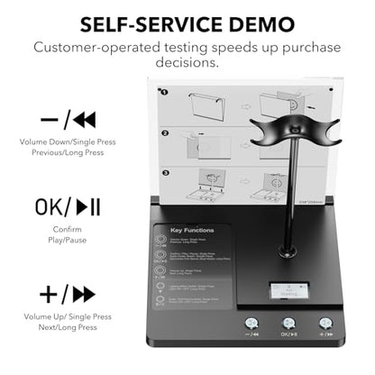 1Mii DemoStation B3+ Bluetooth Audio Demo Stand for Dual Headphones Display | Headset stand for Gaming, Retail Store and Trade Show, RGB Lighting Acrylic Desk Holder with USB-C Charging/Optical/3.5mm AUX
