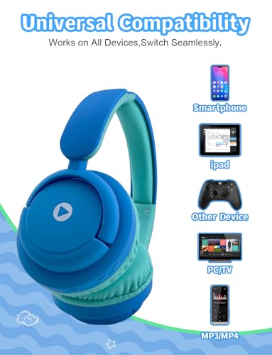 Kids Wireless Headphones,Toddler Headphone Bluetooth, Foldable with Built-in Mic, Headphones for Kids Toddler teenger Cell Phones TV Tablet School Network Office uses (Blue Green) - color: Blue Green