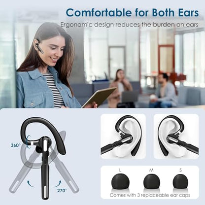 Bluetooth Headset, Wireless Bluetooth Earpiece V5.3 Hands-Free Earphones with Built-in Mic for Cell Phone/PC Tablet/Laptop Computer, Headphones for Trucker/Driver/Business