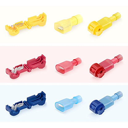 Nilight - 50031R 240 Pcs/120 Pairs Splice Wire Terminals T-Tap Self-Stripping with Nylon Fully Insulated Male Quick Disconnects Kit - size: 240Pcs 22-10AWG