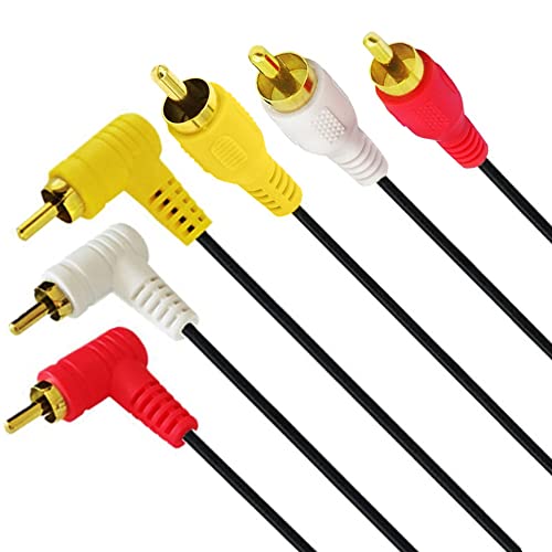 RCA Audio Video Cable, 3RCA Cable - Gold Plated 90 Degree Right Angle 3 RCA Male to Male Audio Video Splitter Cable 1.5m/5ft (M to M Bend) - color: male to male bend