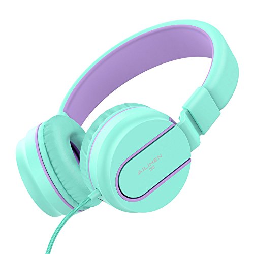 AILIHEN I35 Kids Headphones for School with Mic, 93dB Volume, Green Purple | Wired On Ear Headphones for Girls Boys, 3.5mm Foldable Lightweight for Classroom Chromebook, Laptop, Computer, Tablet - color: Blue