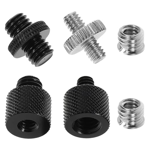 Ciieeo 6pcs Microphone Mount Adapter Screw Set, Metal Threaded Mic Stand Converters for Desk and Tripod Use, Compatible with 1/4" to 3/8" Male/Female Threads, Microphone and Recording