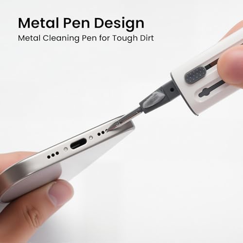 Cleaner Kit for Airpods, Earbud Cleaning Kit for Airpods Pro 1 2 3, Multi-Function Cleaning Pen with Soft Brush Flocking Sponge for Bluetooth Earphones Case Cleaning Tools, White