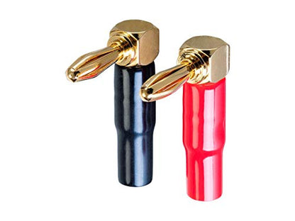 Monoprice 10 Pair Right Angle 24k Gold Plated Banana Speaker Wire Cable Screw Plug Connectors (121915) Black/Red - style: 10 Pack