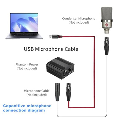 10FT XLR to USB Recording Cable,XLR Female to USB A Microphone Link Converter Cable for Microphones or Karaoke Recording