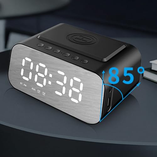 IHAO 7in1 Multifunctional Digital Alarm Clock with 15W Fast Wireless Charger Bluetooth Speaker LED Display Clock FM Radio TF Card, AUX Input, USB Port Dual Alarm for Bedroom and Office-BT510 Black - color: 5in1 Wireless Charger Alarm Clock Bt510 Black