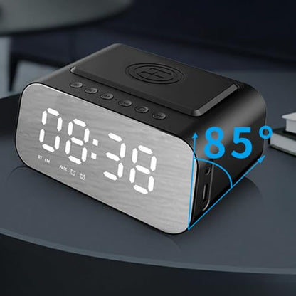 IHAO 7in1 Multifunctional Digital Alarm Clock with 15W Fast Wireless Charger Bluetooth Speaker LED Display Clock FM Radio TF Card, AUX Input, USB Port Dual Alarm for Bedroom and Office-BT510 Black - color: 5in1 Wireless Charger Alarm Clock Bt510 Black