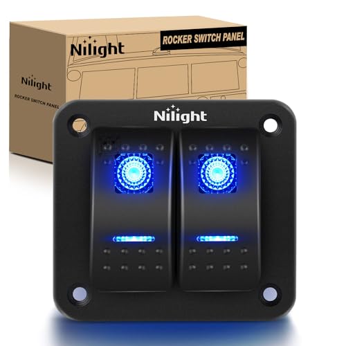 Nilight 90106B 2 Gang Rocker Switch Panel 5 Pin On Off Pre-Wired Rocker Switch Aluminum Panel Waterproof Switche Panel for 12V/24V Automotive Cars Marine Boats ATVs Trailers,2 Years Warranty , Blue - color: Blue, size: 2 Gang