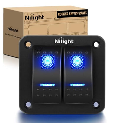 Nilight 90106B 2 Gang Rocker Switch Panel 5 Pin On Off Pre-Wired Rocker Switch Aluminum Panel Waterproof Switche Panel for 12V/24V Automotive Cars Marine Boats ATVs Trailers,2 Years Warranty , Blue - color: Blue, size: 2 Gang