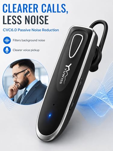 YW YUWISS Bluetooth Earpiece for Cell Phone with Mic Wireless in Ear Earbud Headphones Car Headset with 50 Hours Noise Canceling Hands Free Calling Compatible with Driving, iPhone, Samsung, Black