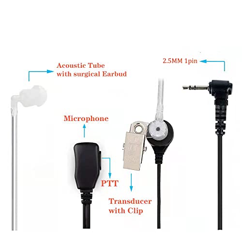 Walkie Talkies Earpieces with Mic 1 Pin Covert Air Acoustic Tube Headset for Motorola Talkabout MH230R MR350R T200 T200TP T260 T260TP T600 MT350R Two Way Radio (2 Pack) - style: Motorola-1 Pin - 2Packs(White)