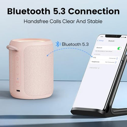 Bluetooth Speaker Wireless,IP67 Waterproof & Dustproof Portable Speaker with Lights,15W Loud Stereo Sound, 2500mAh Battery All Day Playtime, TWS Pairing, BT5.3, Home/Party/Outdoor/Beach (Pink) - color: Pink