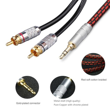 Audiophile High Purity Copper Audio Cable 3.5mm Male to 2 RCA/Phono Male Audio Auxiliary Gold-Plated Stereo HiFi Y Splitter Adapter Cable (Straight 3.5mm to 2 RCA, 6.5ft/2m) - size: 6.5 ft, style: Straight 3.5mm to 2 RCA